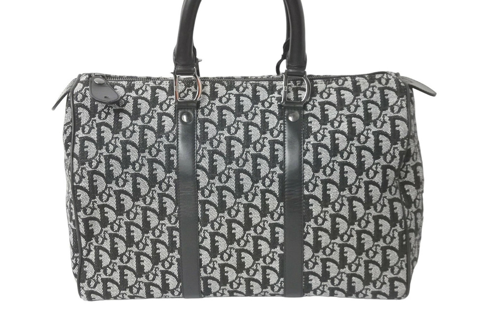 Dior Boston Canvas Christian Bag Leather Trotter Black